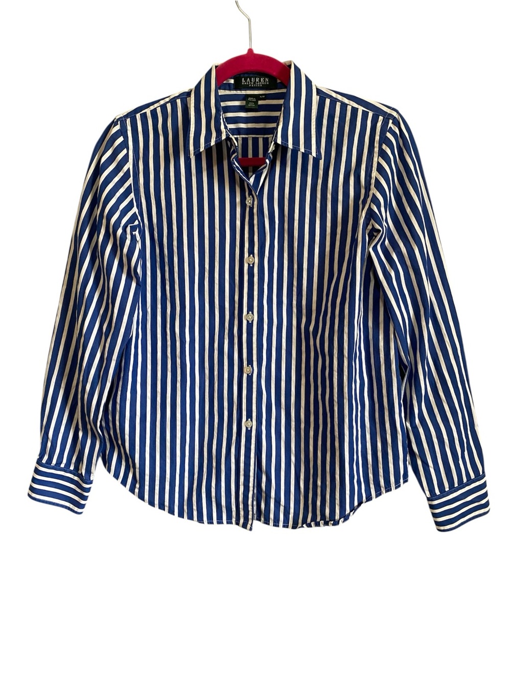 Lauren Ralph Lauren Blue White Button-Down Cotton Womens Medium P Classic Preppy
